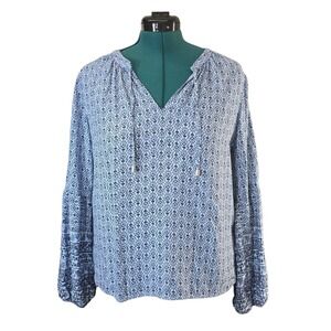 Nautica Womens Blue Long Sleeve Blouse‎ Top Floral Print Size M